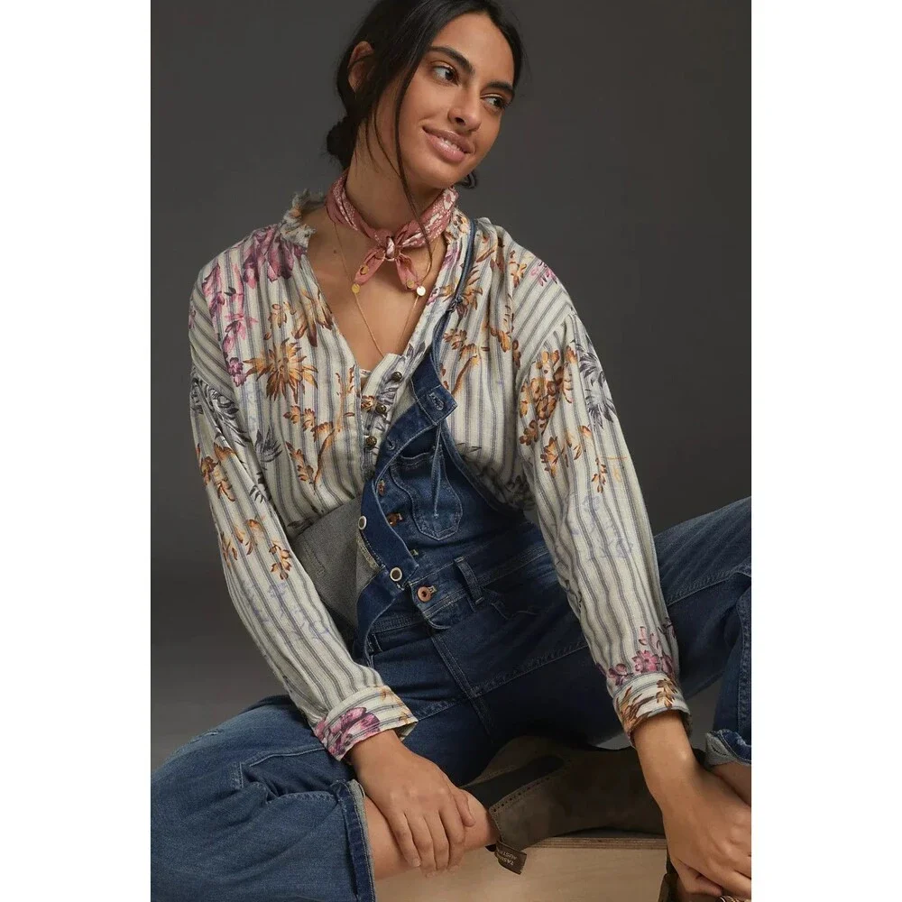 Anthropologie Pilcro The Tavi Ruffled Buttondown XSP Cottage Poetcore Ren Faire